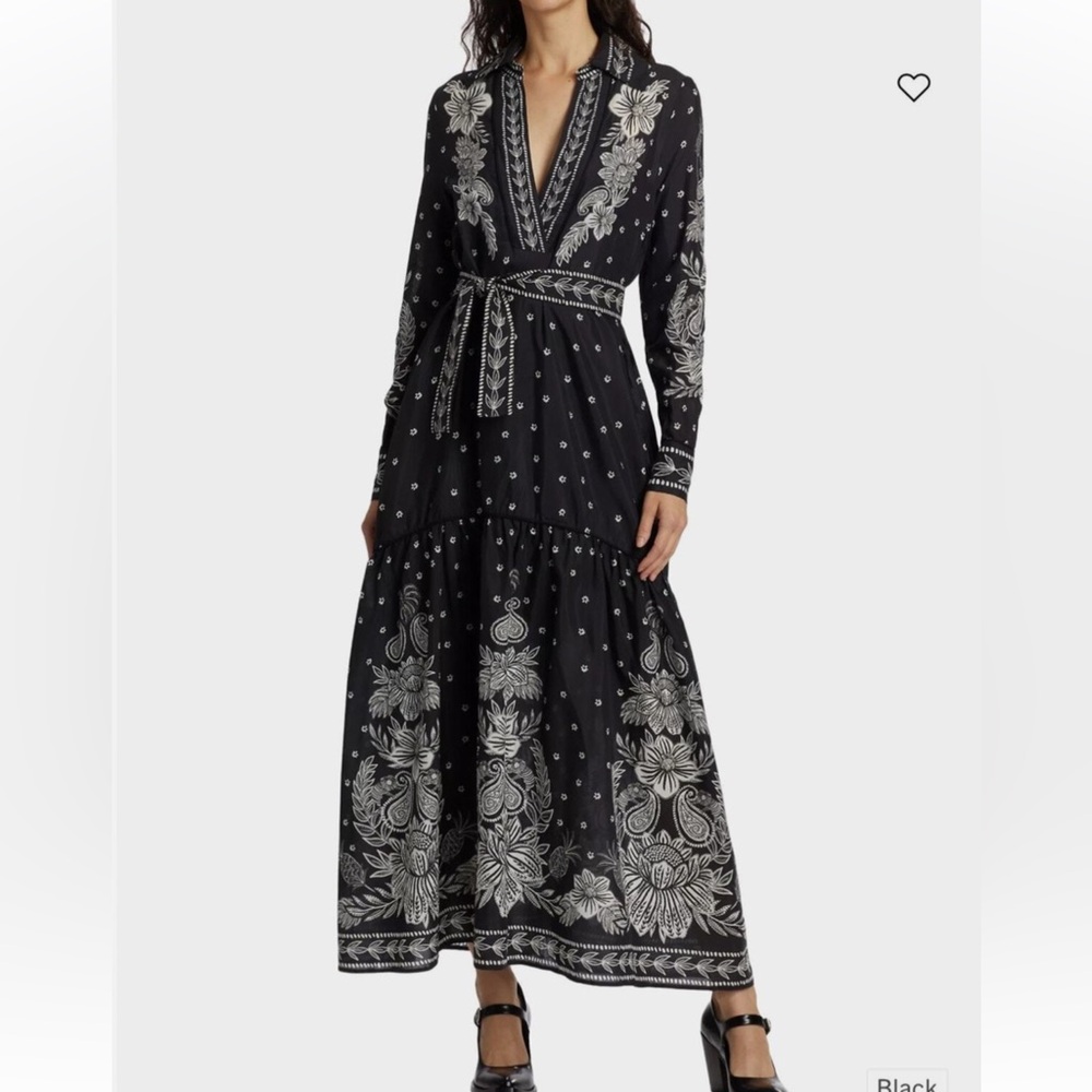 FARM Rio Black Maxi Dress with Ivory Floral Print